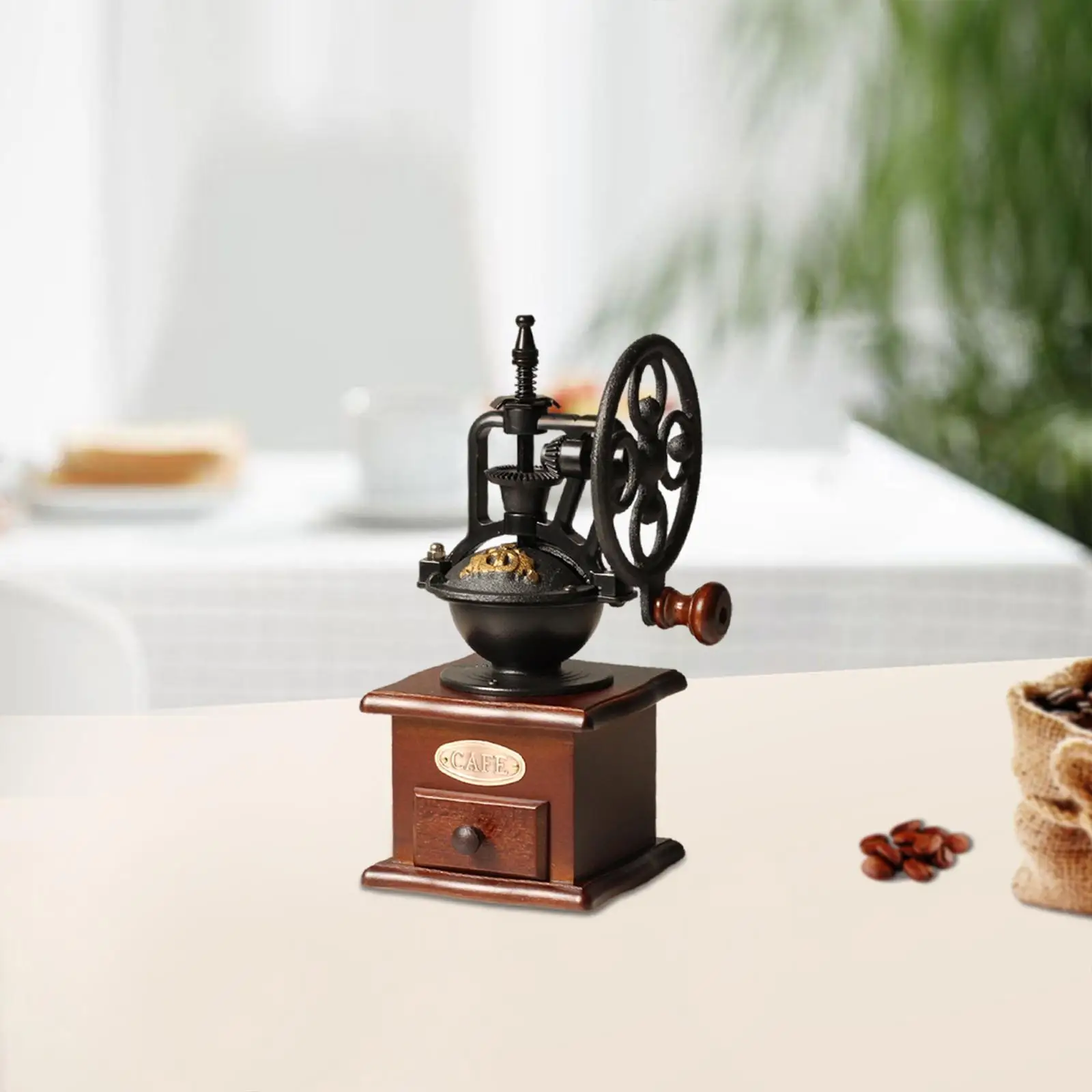 Cast Metal Coffee Grinder Windmill Wheel Coffee Bean Mill for Home Kitchen Coffee Beans, Spices, Pepper, Grain