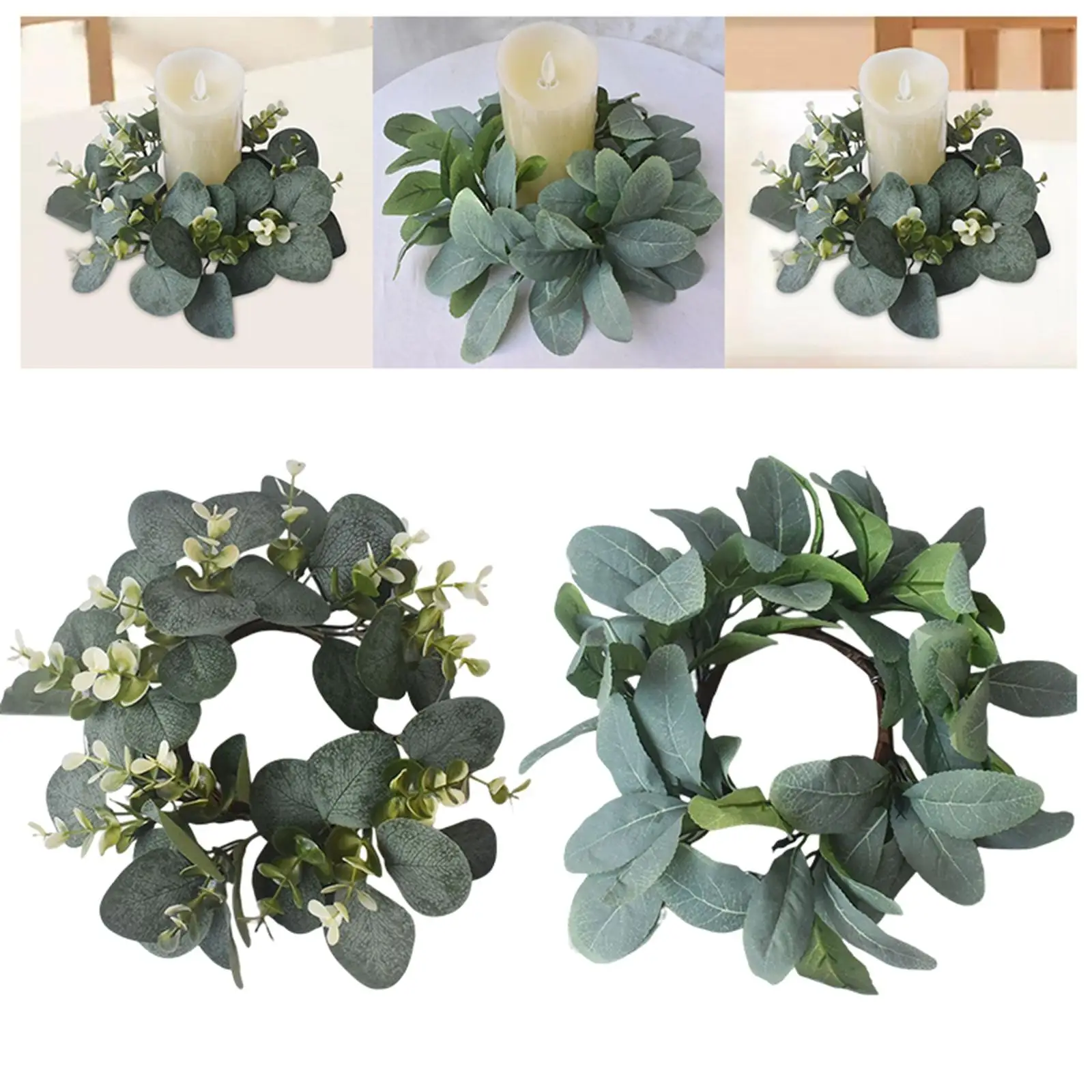 Candle Ring Wreaths Centerpieces Green Wreath Beautiful Floral Hoop Hanging for Front Door Window Porch Spring Summer Decoration