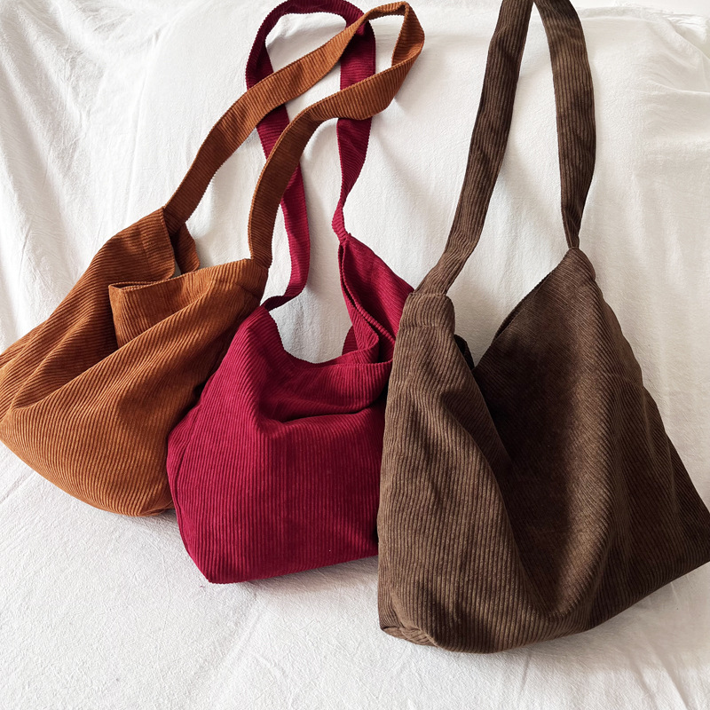 Retro Cord frauen Schulter Tasche Einfache Große Kapazität Weibliche Casual Tote Umhängetaschen Einfarbig Damen Shopper Handtaschen – Detail 5