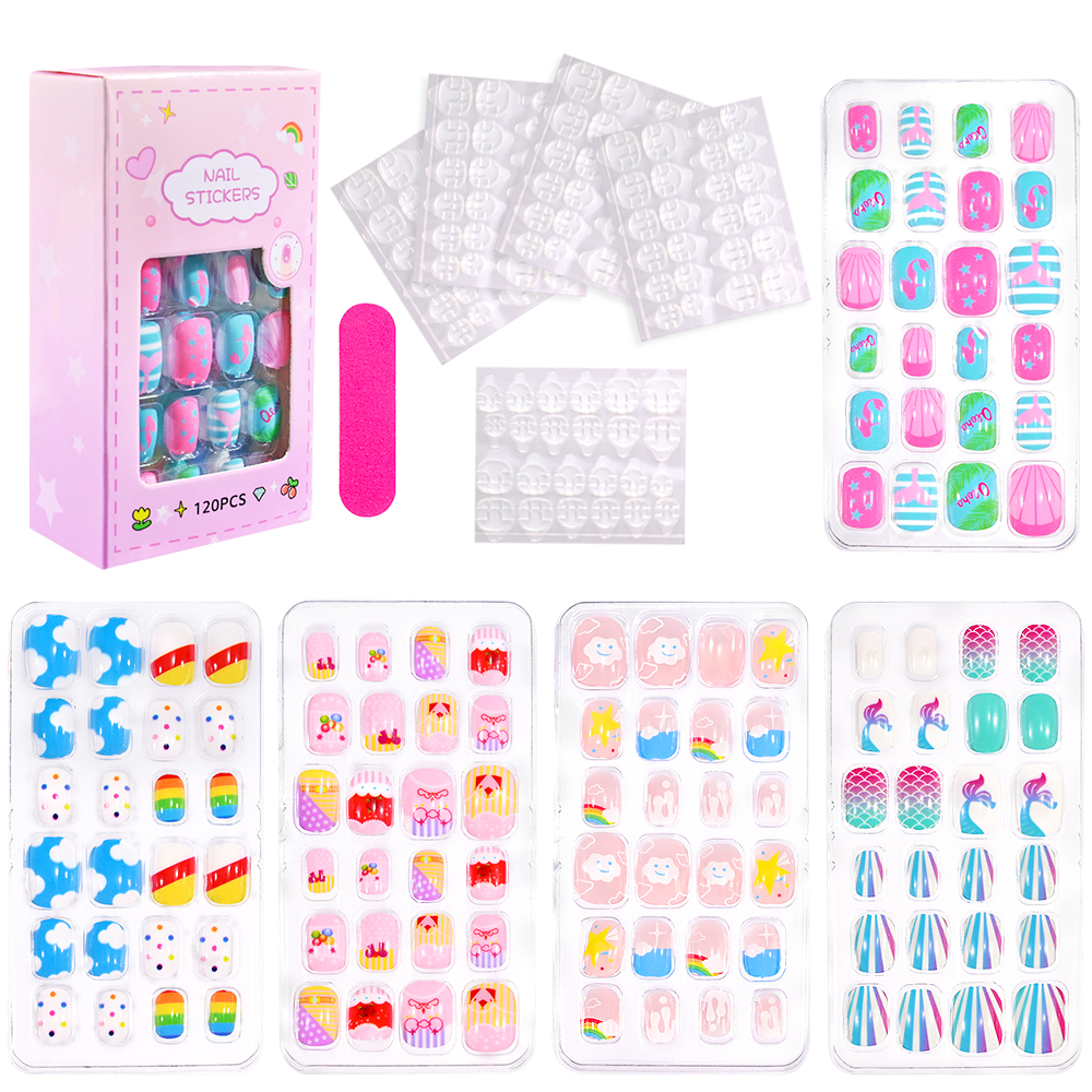 Best of 120Pcs Child Kids False Nails Girls Gift Cartoon Press On Fake Nails Colorful Festival Full Cover Cute Short Nail Tips Kits Reviews & Tips