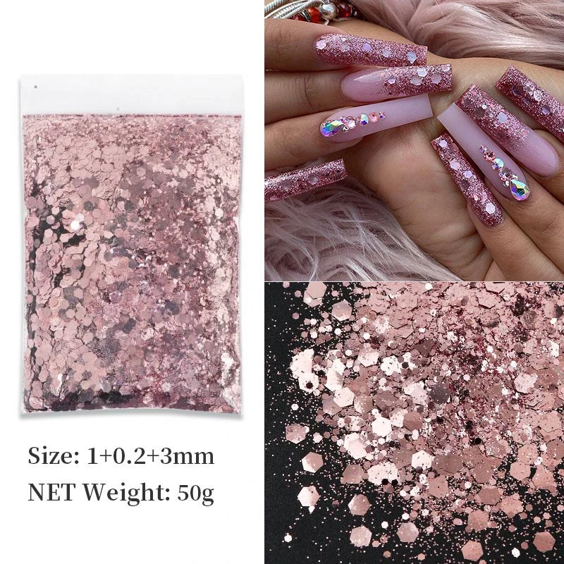 Best of 50G Chunky Glitter Nails Accessories Mixed Hexagons Sequins Rose Gold Nail Pigment Powder Nail Art Decorations Manicure Supplies Reviews & Tips