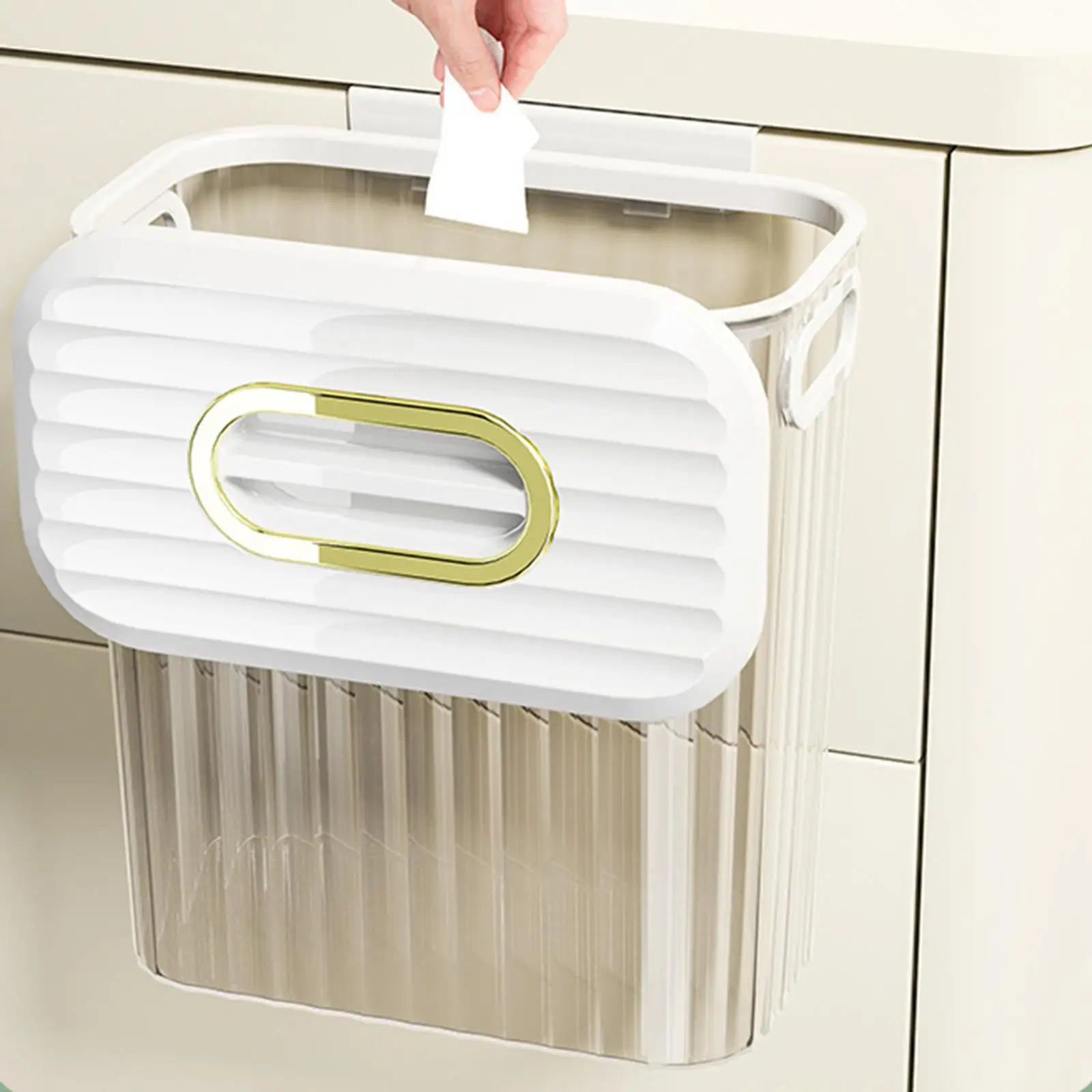 Kitchen Hanging Trash Can with Lid Compost Bin Indoor Durable Portable for Door Countertop