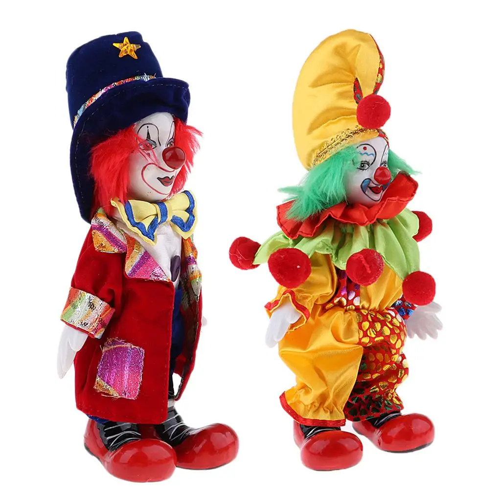 7inch Porcelain Funny Clown Doll Kid` Interactive Toy (Yellow Red)