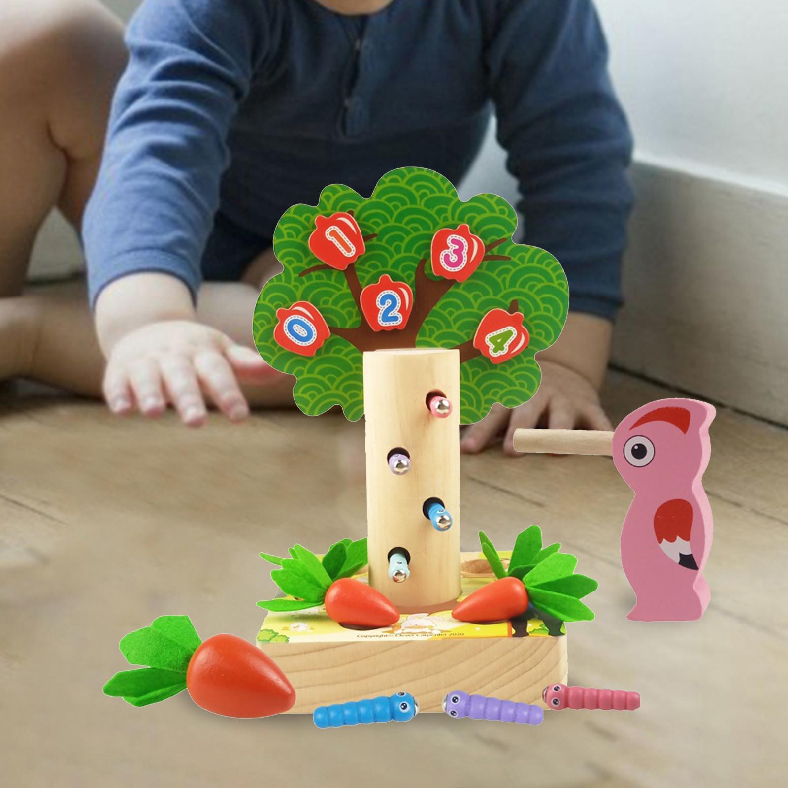 Magnetic Picking Fruit Game Carrot Harvest Game Wooden Color Shape Sorting Game for 3 4 5 6 Years Old Kids Girls Boys Children