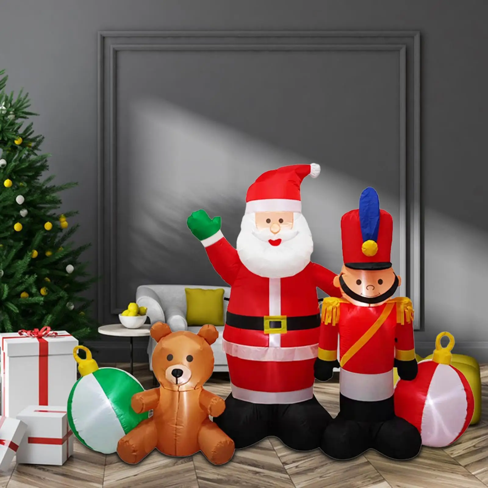 Christmas Santa Soldier Inflatable Decoration Outdoor US Plug Xmas Decor Ornaments for Garden, Terrace, Porch, Lawn