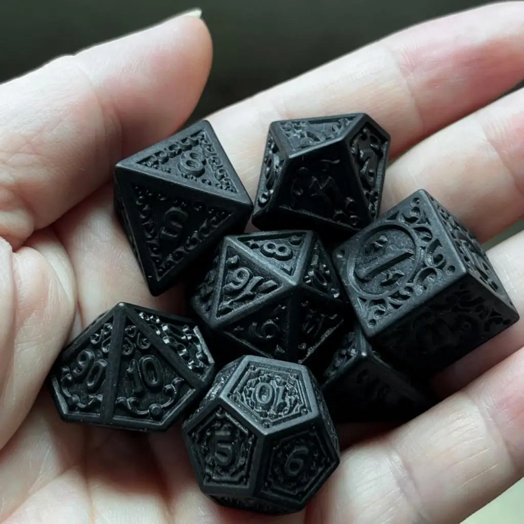 7x Polyhedral Dice Vintage Style Parties Accessories Black Acrylic Entertainment Toy Gift Multisided Dice for Role Playing Game