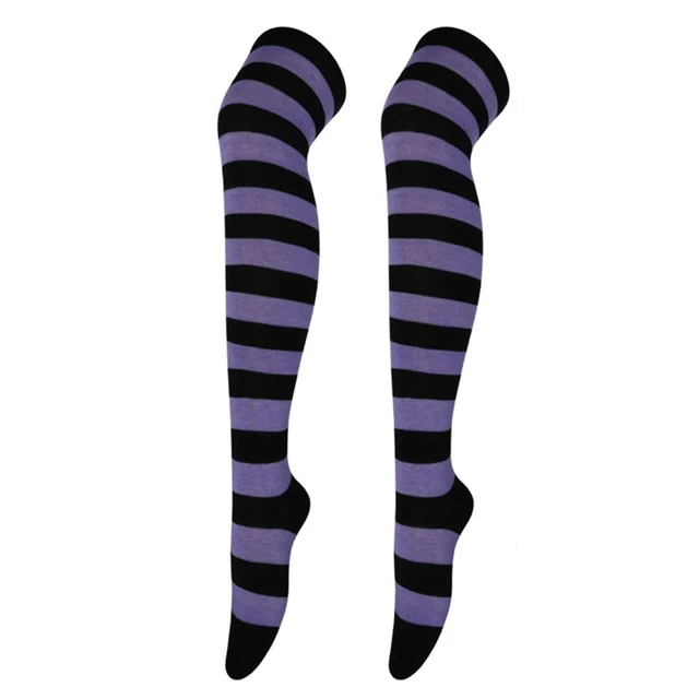 Black & White Striped Thigh High Socks by Lewd Fashion: Anime Cosplay Thin Striped