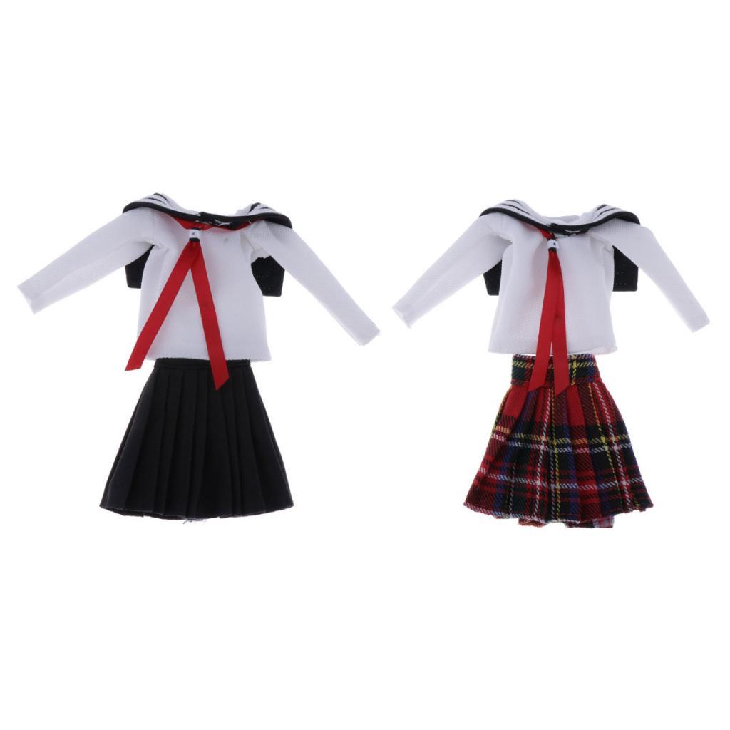 Doll School Uniform T-shirt Skirt for 1/6 BJD Doll Casual Outfit