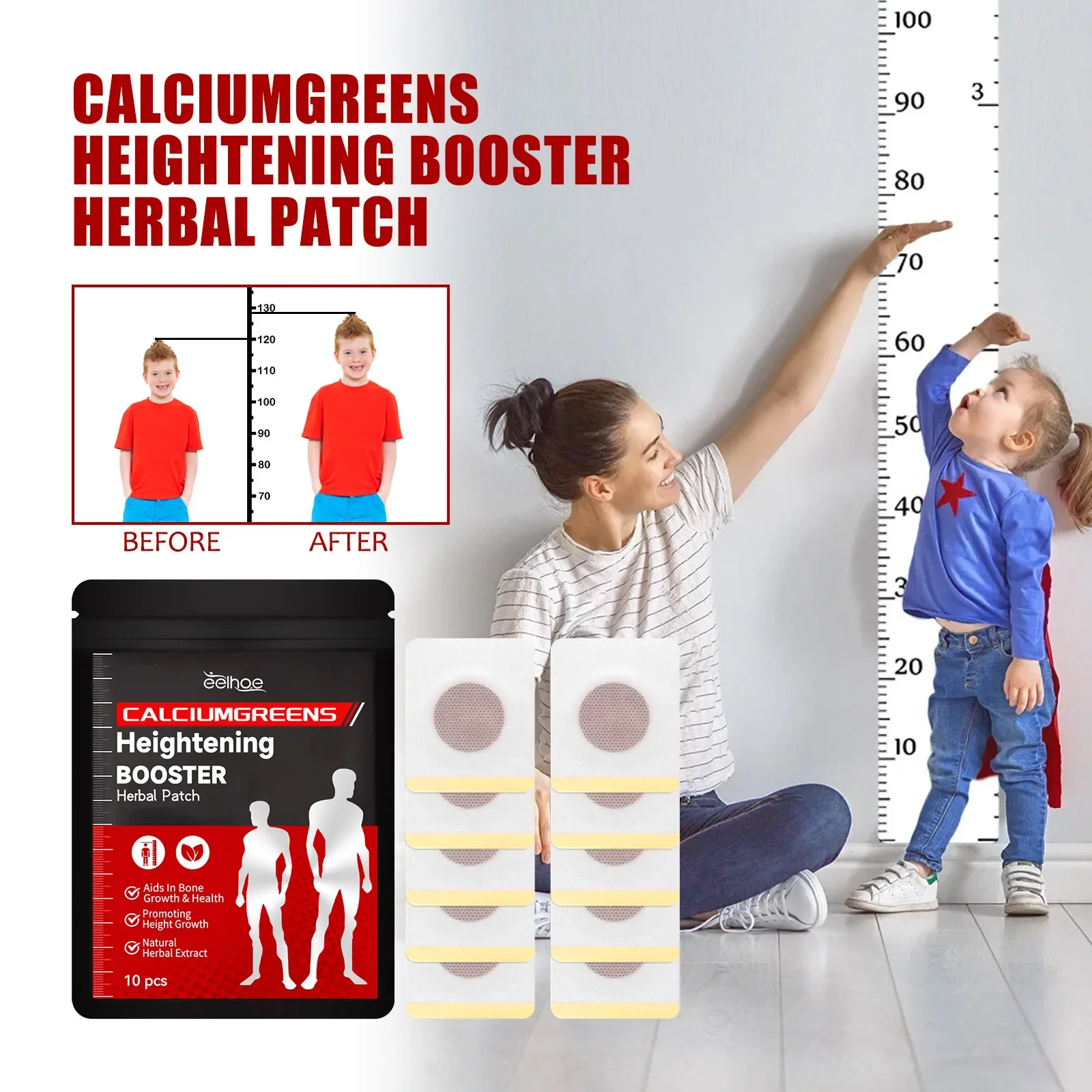 Height Growth Hormone Enhancer Plaster Grow Taller Foot Patch Bone Strength Calcium Vitamin D Supplements for Adults and Teen