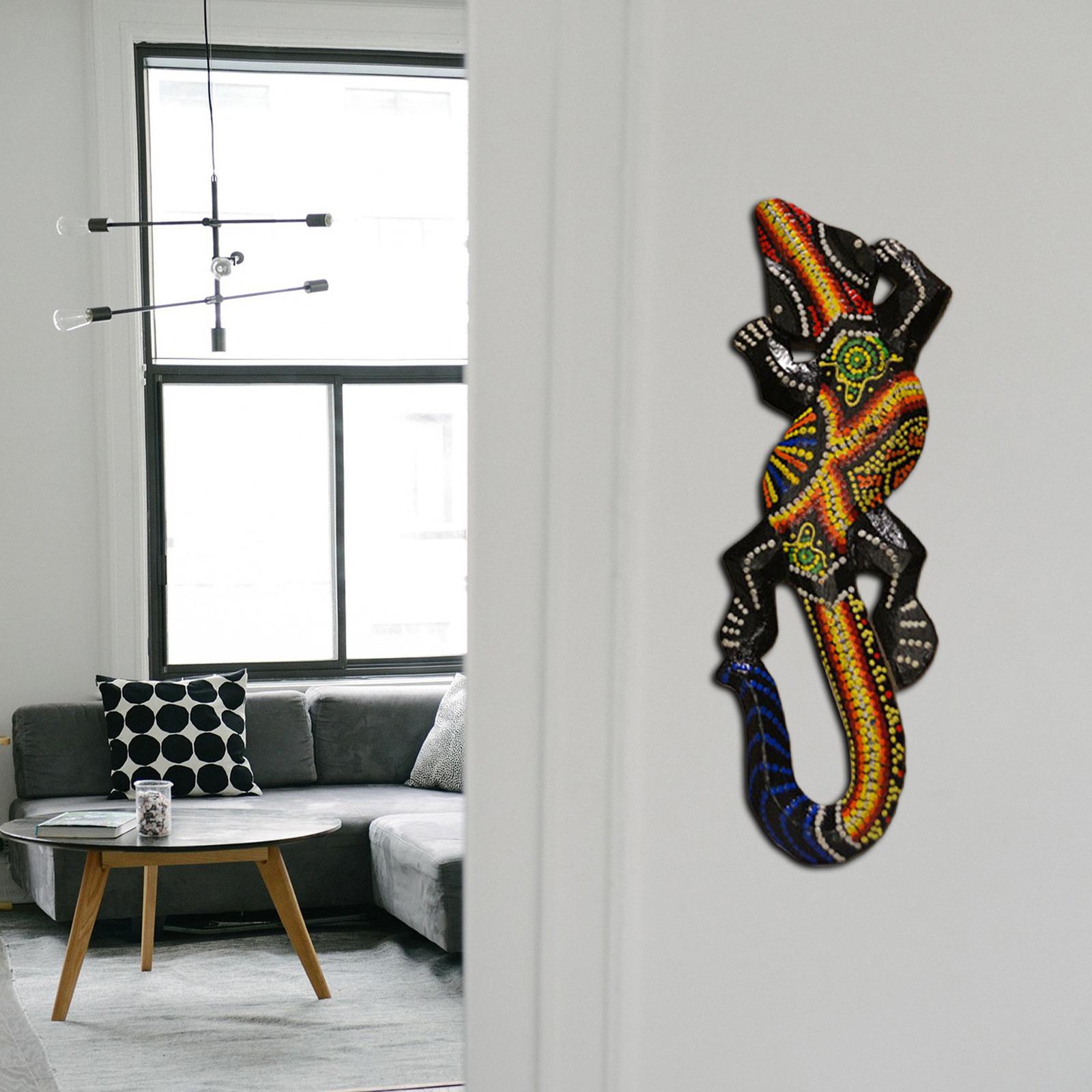 Gecko Sculpture Handicraft Wood Art Wall Decoration Bathroom Outdoor