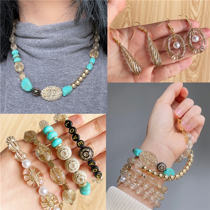 Retro Smaragd Gold Farbe Zeichnung Flache Acryl Barock Perle Für Schmuck Machen DIY Ohrring Halskette Armband Zubehör Liefert – Detail 4