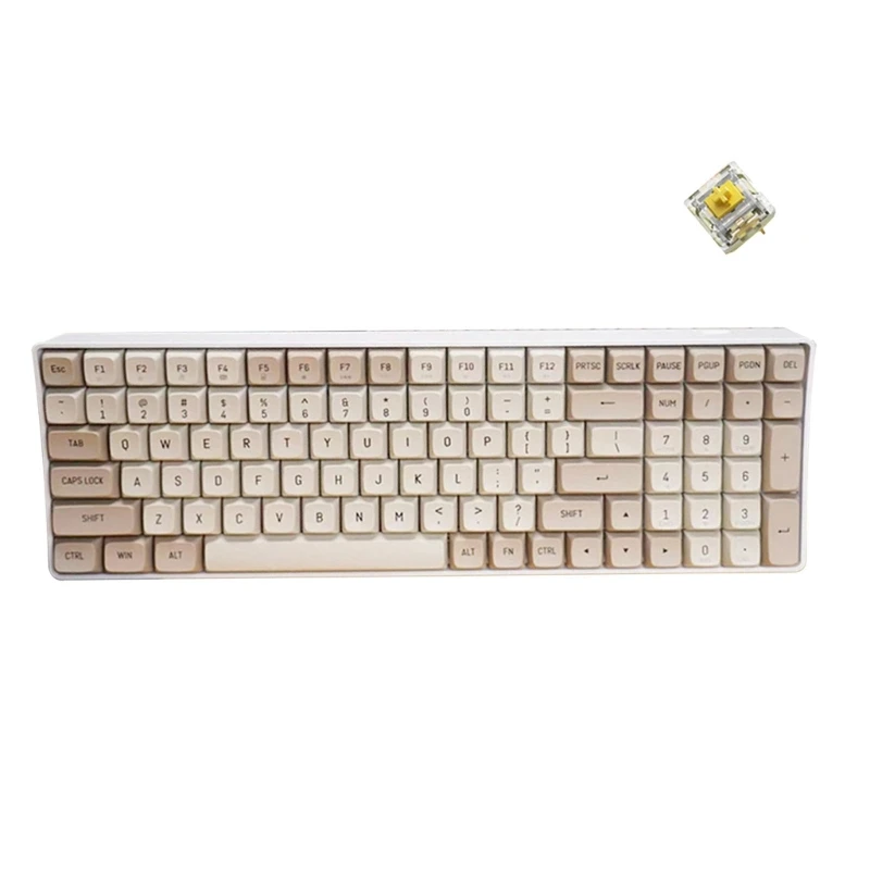 Un teclado blanco con un pequeño cuadrado amarillo en la parte superior