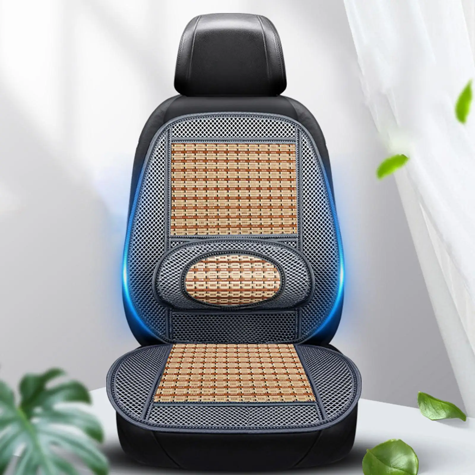 Car Summer Seat Cushion with Waist Back Brace Backrest Car Cool Mat Massage Breathable Seat Cover Fit for Car Seat Chair