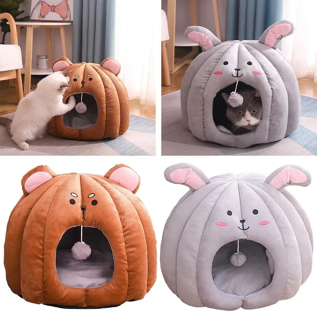 Portable Pet Cat Calming Bed Winter House Warm Machine Washable Kennel Comfy Non-Slip for Dog Puppy Bunny Kitten Snooze Sleeping