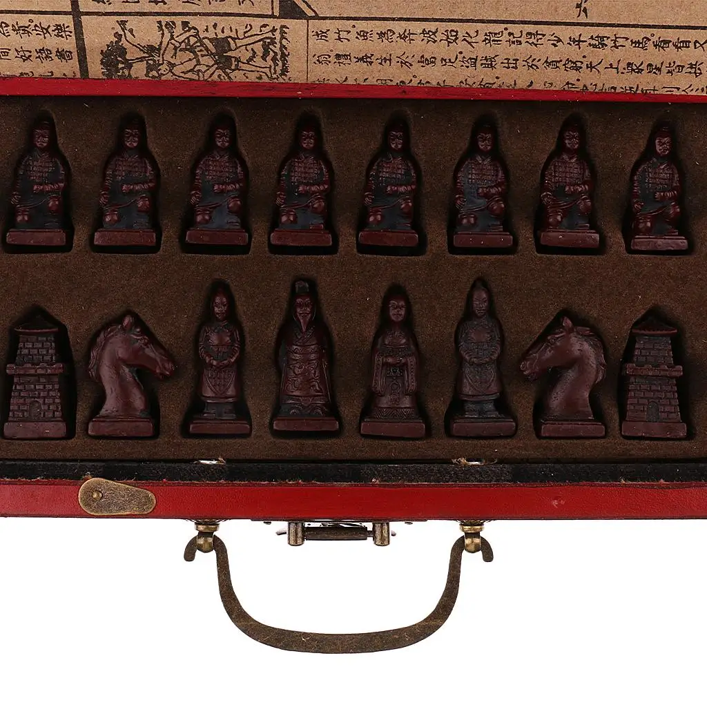 Vintage Chinese Terracotta Warriors 32 Chess Set Wood Table Chess Games Gift
