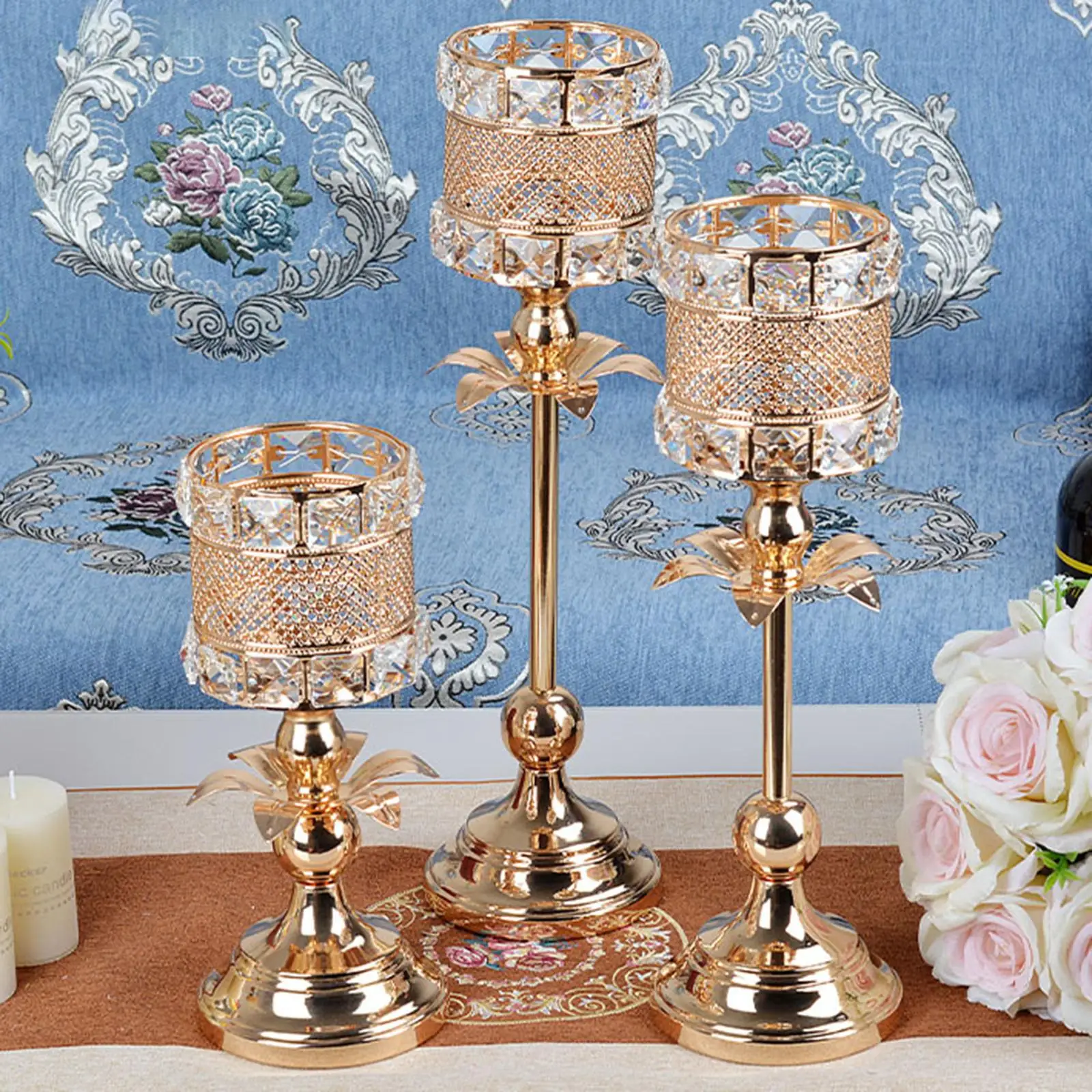 Vintage Style Crystal Candle Holder Tea Light Candelabrum Votive Candles Crafts Candlestick for Wedding Table Anniversary Party