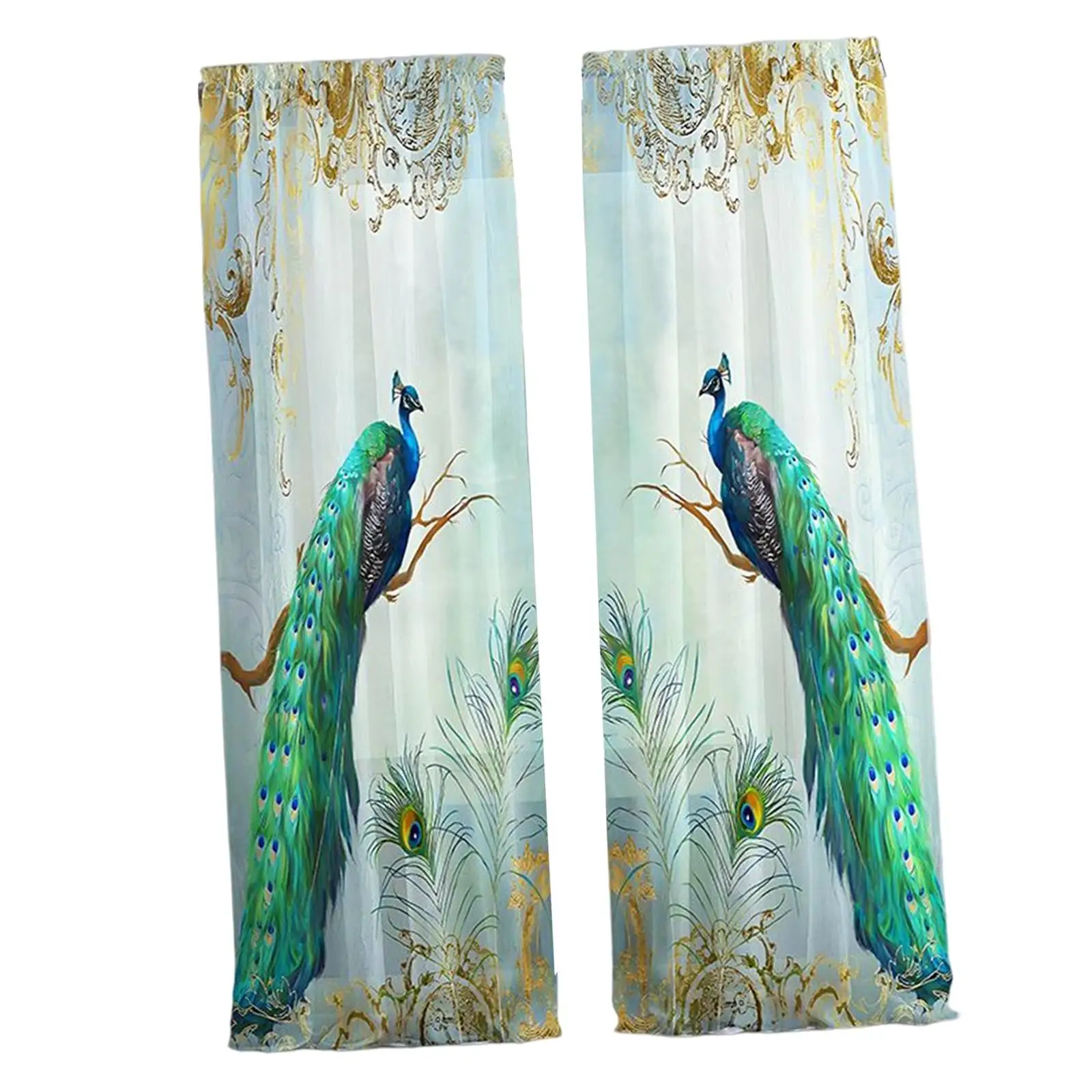 Peacock Window Curtains Privacy Drapes Panels Farmhouse Luxurious Rustic Rod Pocket Curtains for Patio Living Room 2 Drapes