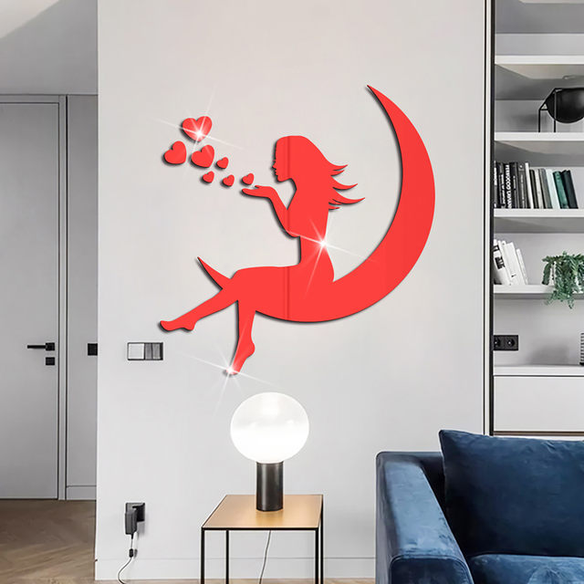 Girl Sitting On The Moon Acrylic Wall Mirror Sticker Room Bathroom