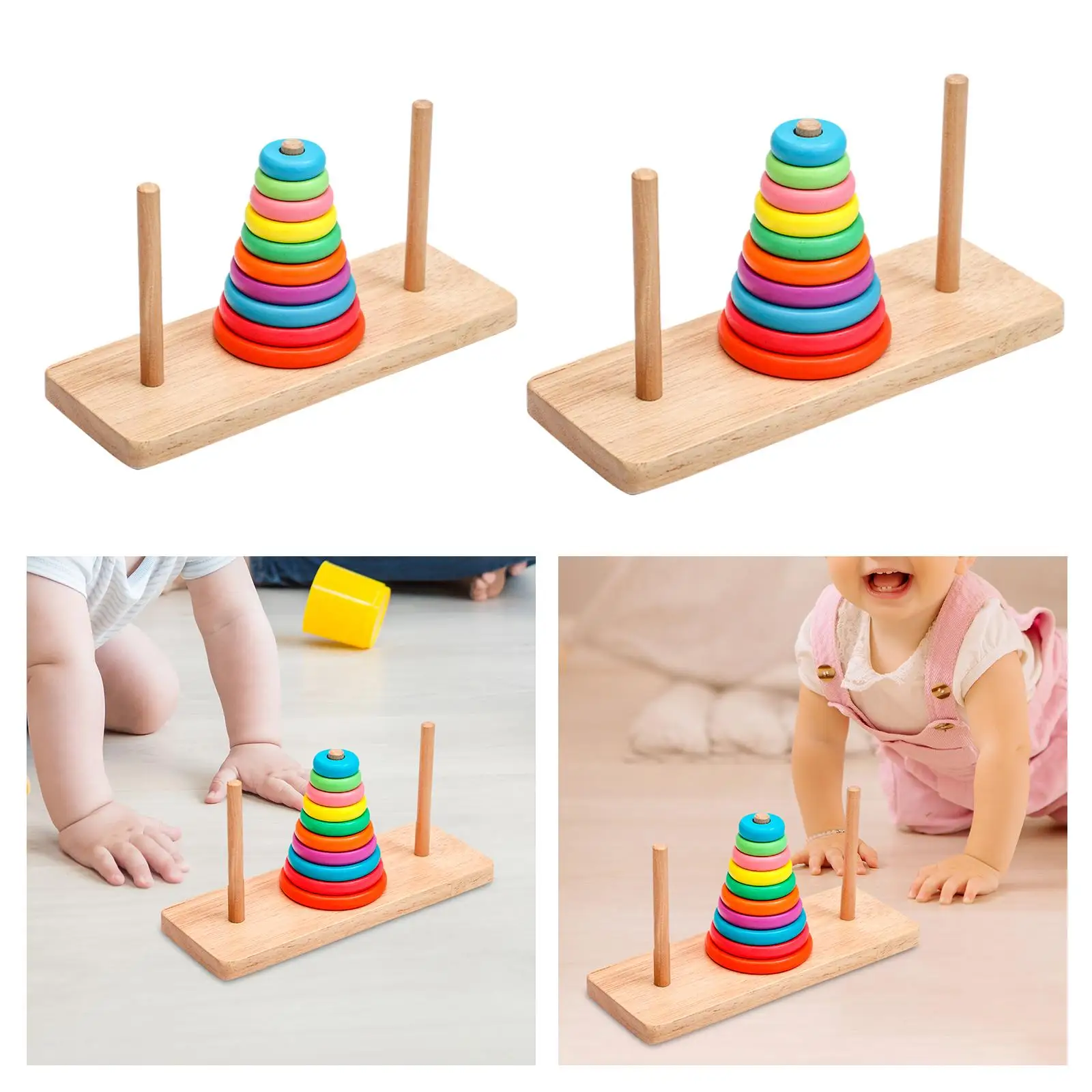 Wooden Tower Puzzle Toy Develop Logical Thinking Rainbow Color Collection Brain Teaser Gift Stack Sorting Toy 3 Year Old and up