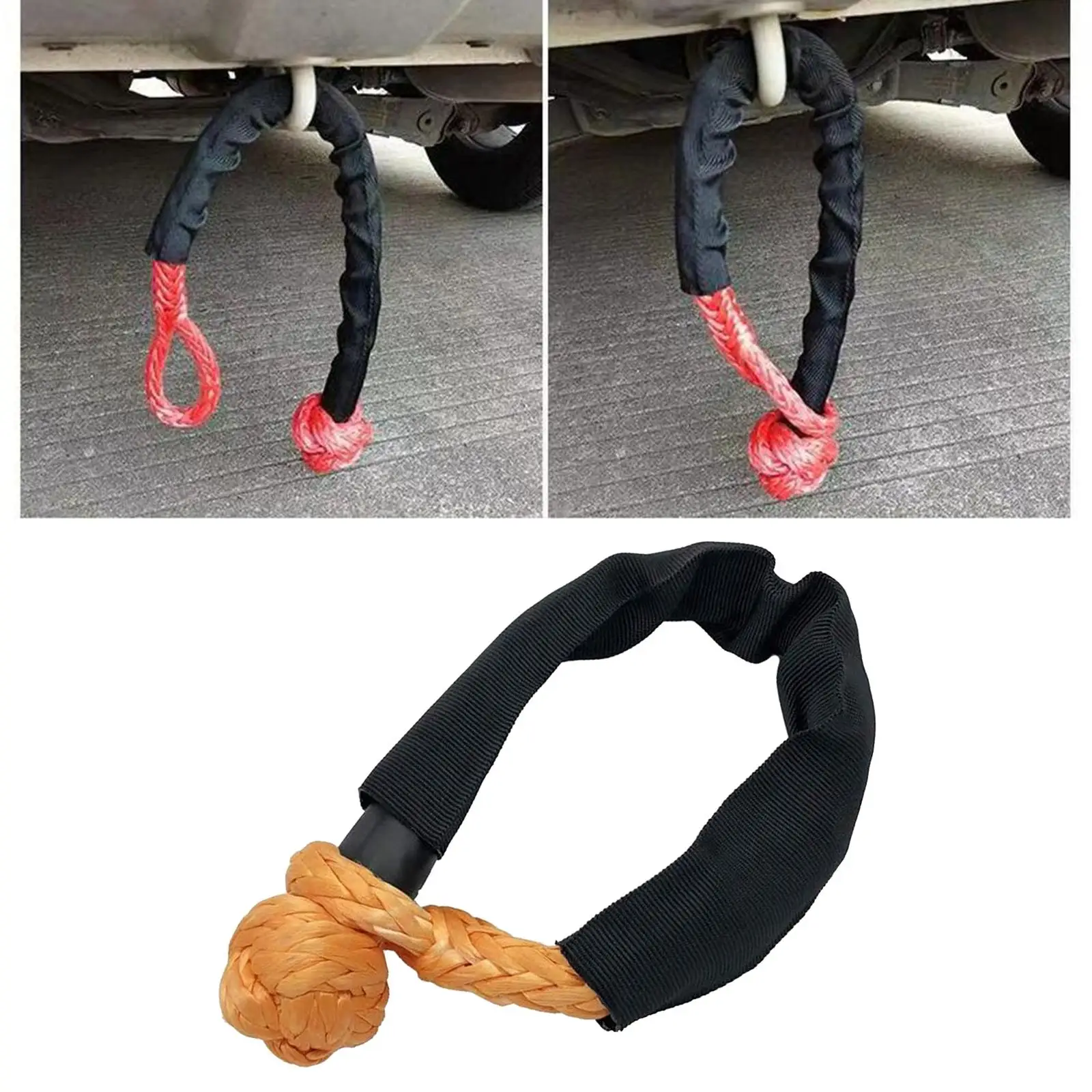 Car Tow Rope Shackle w/Winch Snatch Recovery, Synthetic Rope
