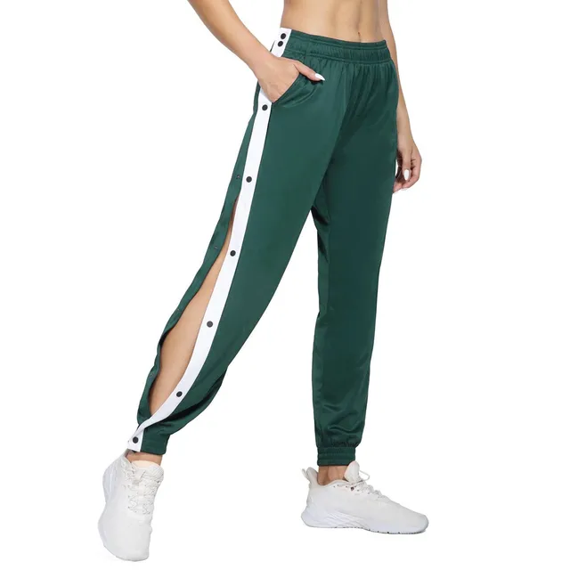 Pantalones largos botones laterales para mujer, chándal deportivo activo bolsillos, pantalones de baloncesto de retazos _ AliExpress Mobile