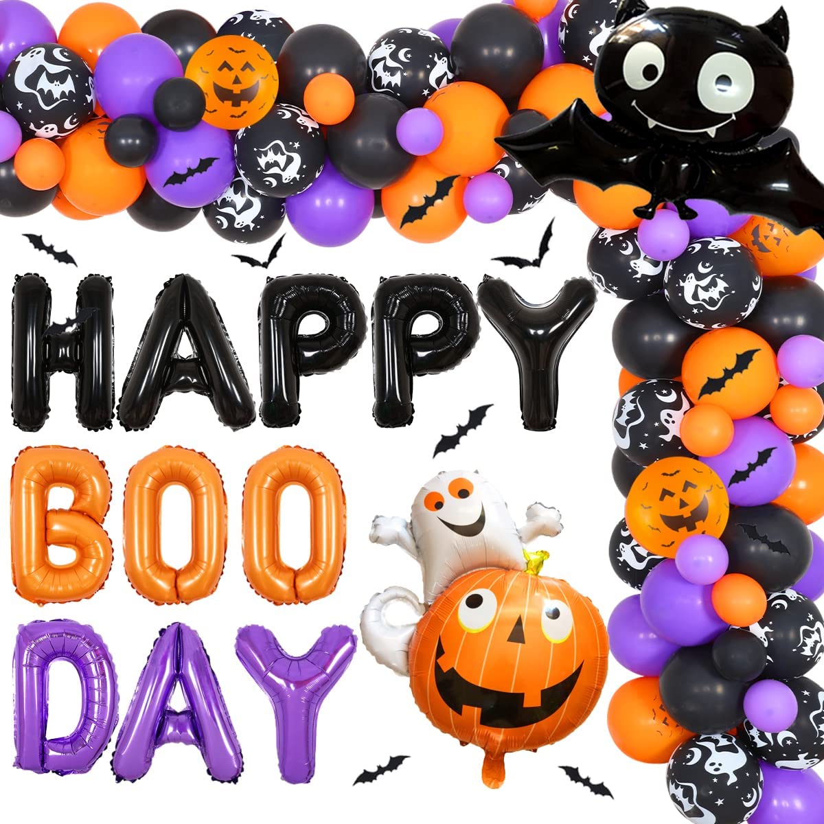 Happy Boo Day Оранжевый комплект гирлянд из воздушных шаров, воздушный шар  из призрачной тыквы, 3D-наклейка на стену с битой, украшения для дня  рождения для мальчиков | AliExpress