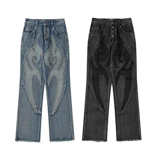 Vintage Embroidered Letter Jeans Y2k Baggy Jeans Spring New Streetwear Man  Loose Wide Leg Pants Jeans for Men Male - AliExpress