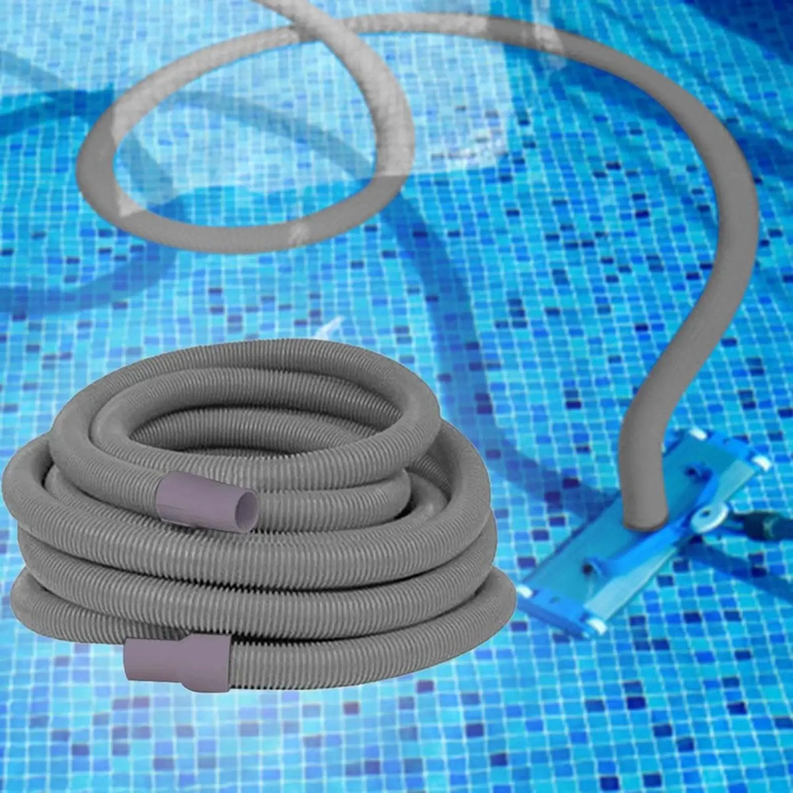 Heavy Duty Ground Pool Vacuum Hose with Swivel Cuff Durable Connector Portable Gray Flexible for Pool Filters Pools