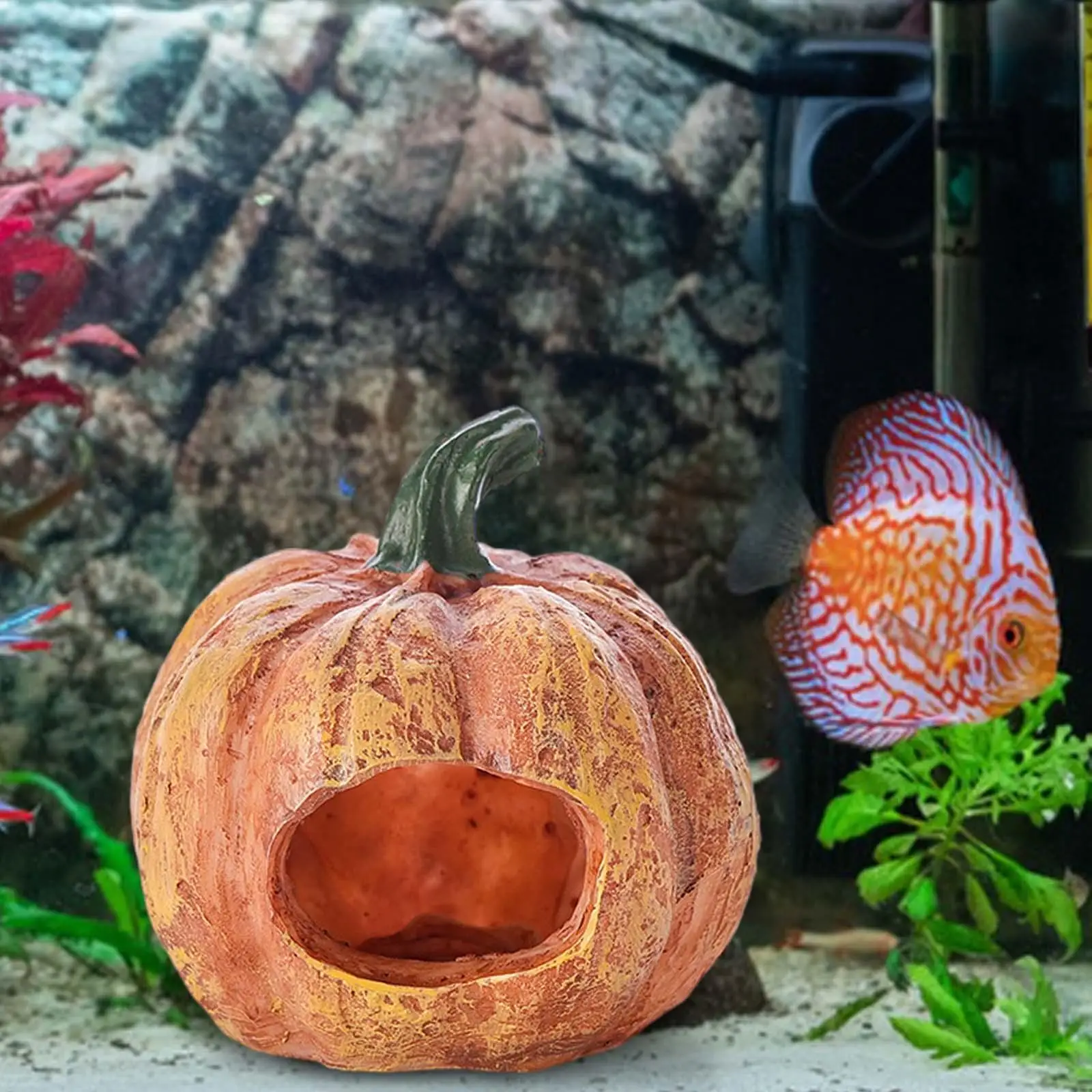 Pumpkin Fish Tank Decor Pumpkin Fish Cave Artificial Durable Fish Hide Cave for Aquarium Tabletop Fish Tank Turtles Aquatic Pets