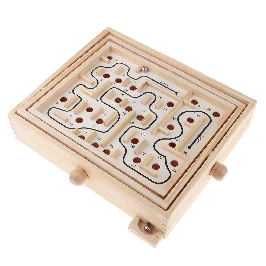 Wood Labyrinth Puzzle Balance Board Bead Maze Game Educational Toy