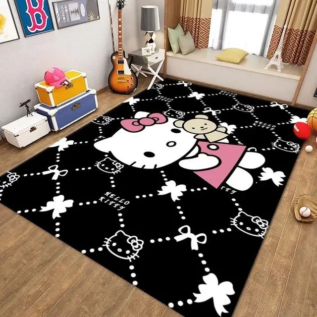 Black Cat Hello Kitty Large Carpet Bedroom Decoration Door Anti-Slip Rug  Mat
