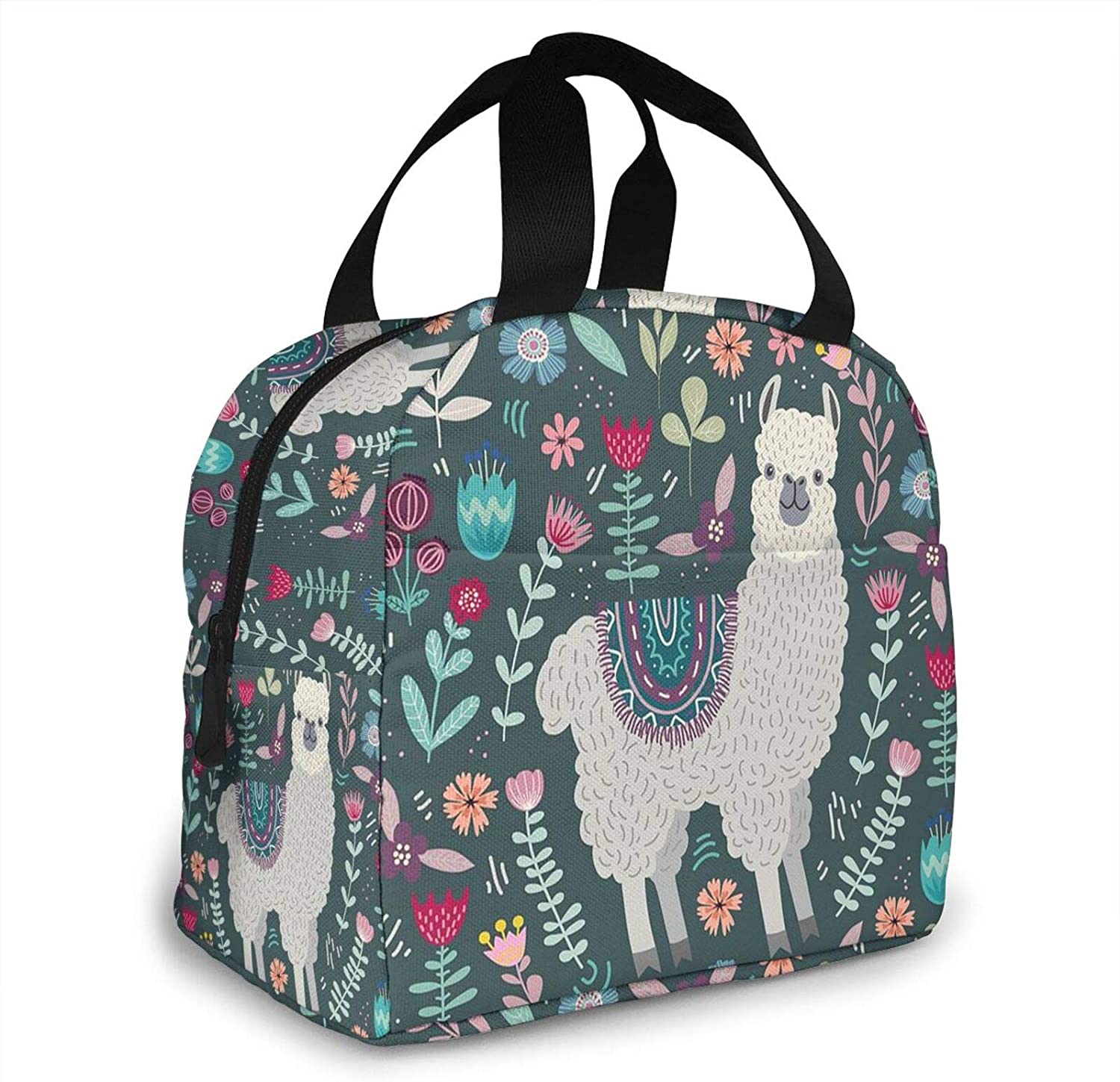 saco de almoço de llama floral para mulher isolado lancheira com bolso frontal para trabalho reutilizável refrigerador sacola para piquenique caminhadas praia