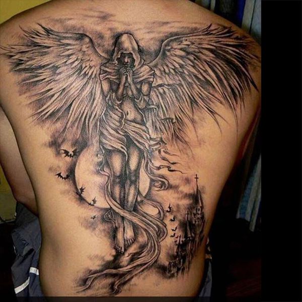 Engel Dämon Flügel Tattoo für Frauen Mann Punk zurück Kunst temporäre Tattoos wasserdichte gefälschte Tattoo dauerhafte Goth Tattoo Aufkleber – Detail 7