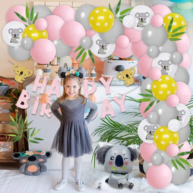 Kit de guirlande de ballons décoratifs pour anniversaire, thème Koala,  feuilles de vigne artificielles, bannière Happy Bday, vert avocat rose,  pour filles - AliExpress