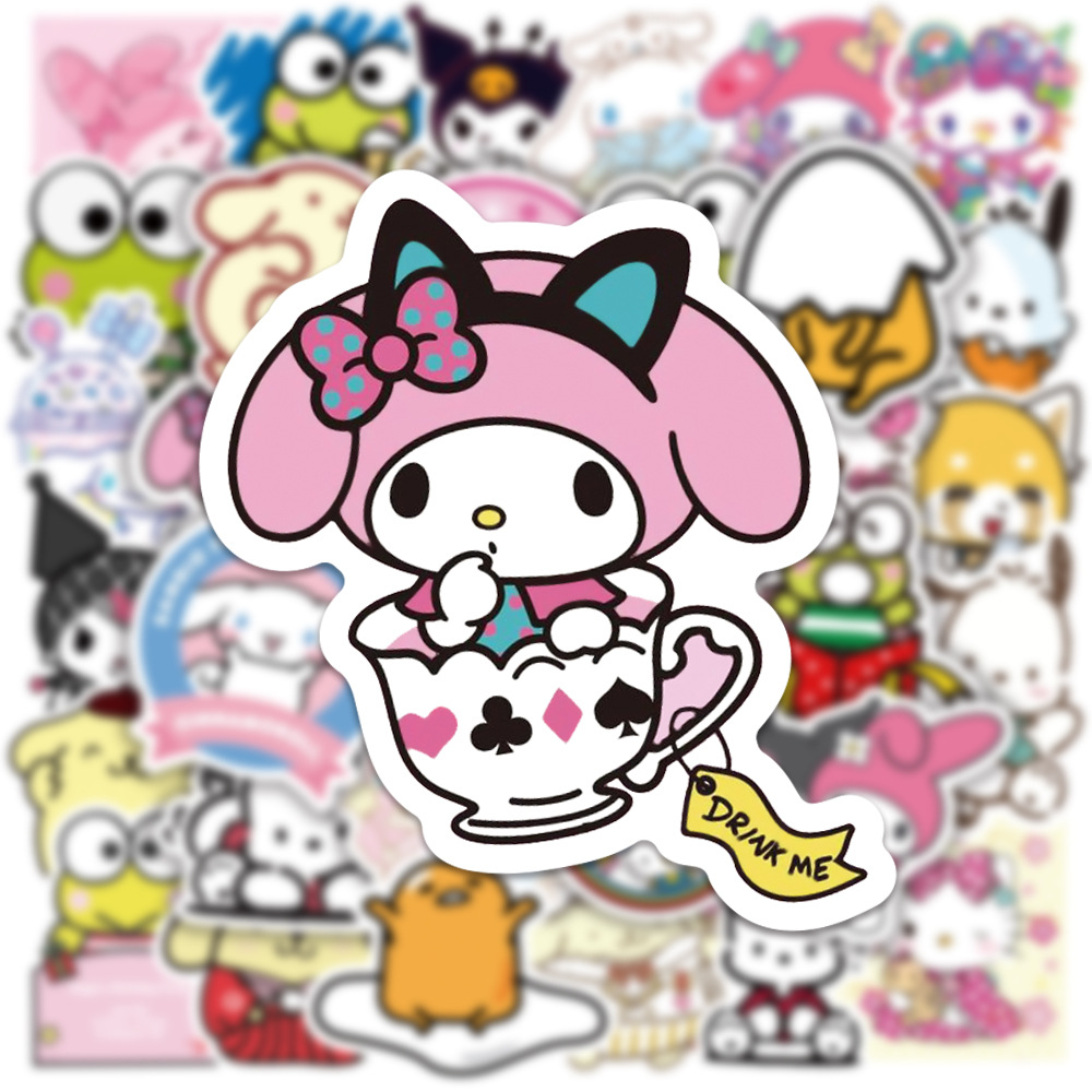 50 милых аниме наклеек Sanrio Hello Kitty и ее друзья, наклейки на чашки с  водой, наклейки на тележку, игрушки «сделай сам», милые подарки для детей