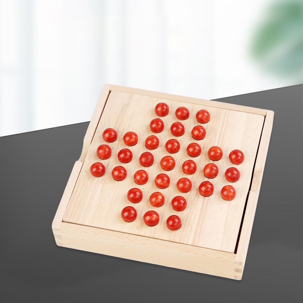 Wooden Marble Solitaire Board Game Adults and Children Chess Set Toys with Storage Box