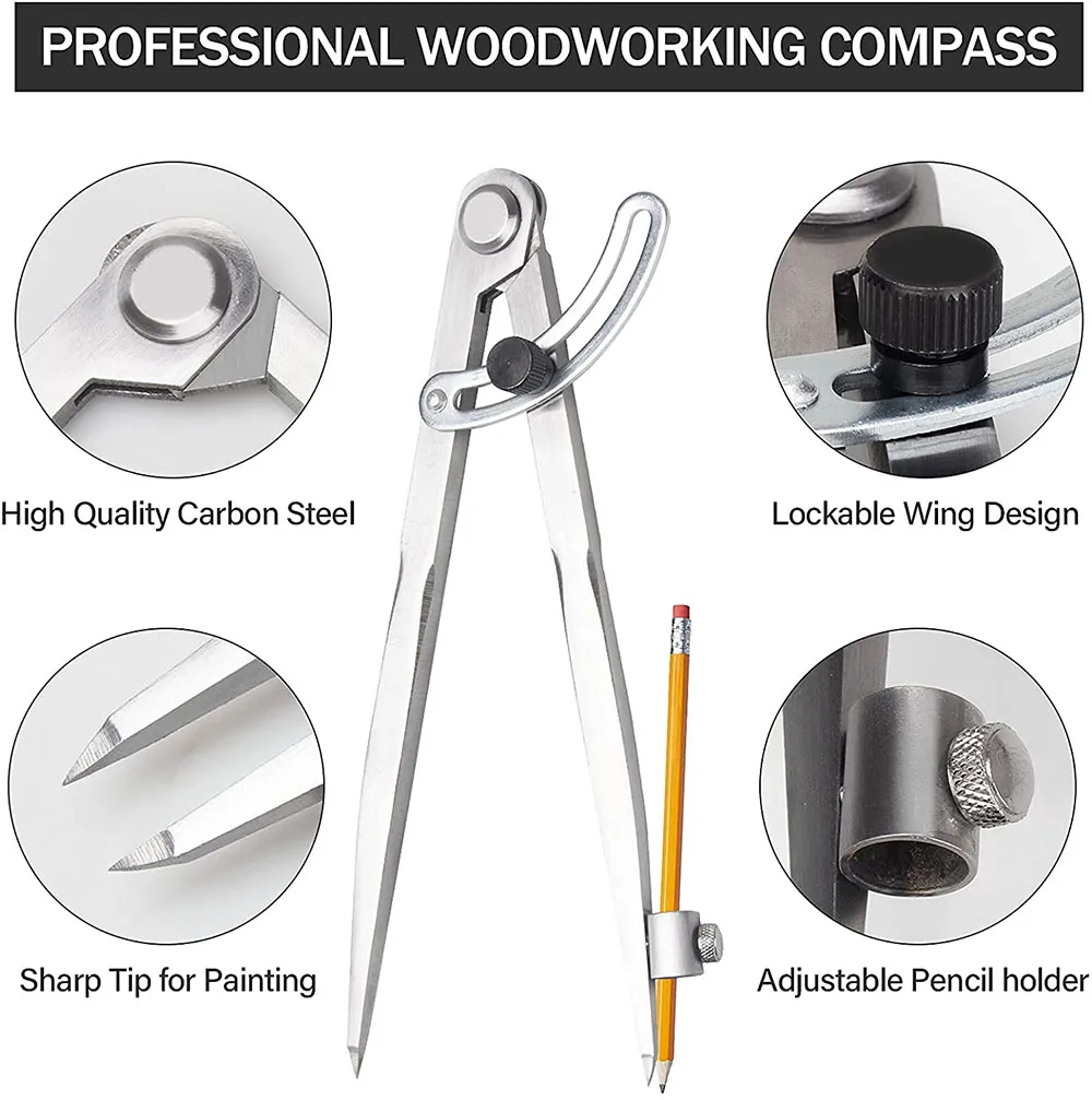 Holzbearbeitung Kompass Zeichnung Zimmermann Kompass 100 MM-300 MM Kreisförmige Markierung Werkzeug Design Layout Werkzeug Für Geometrie Zeichnung Ausarbeitung – Detail 4
