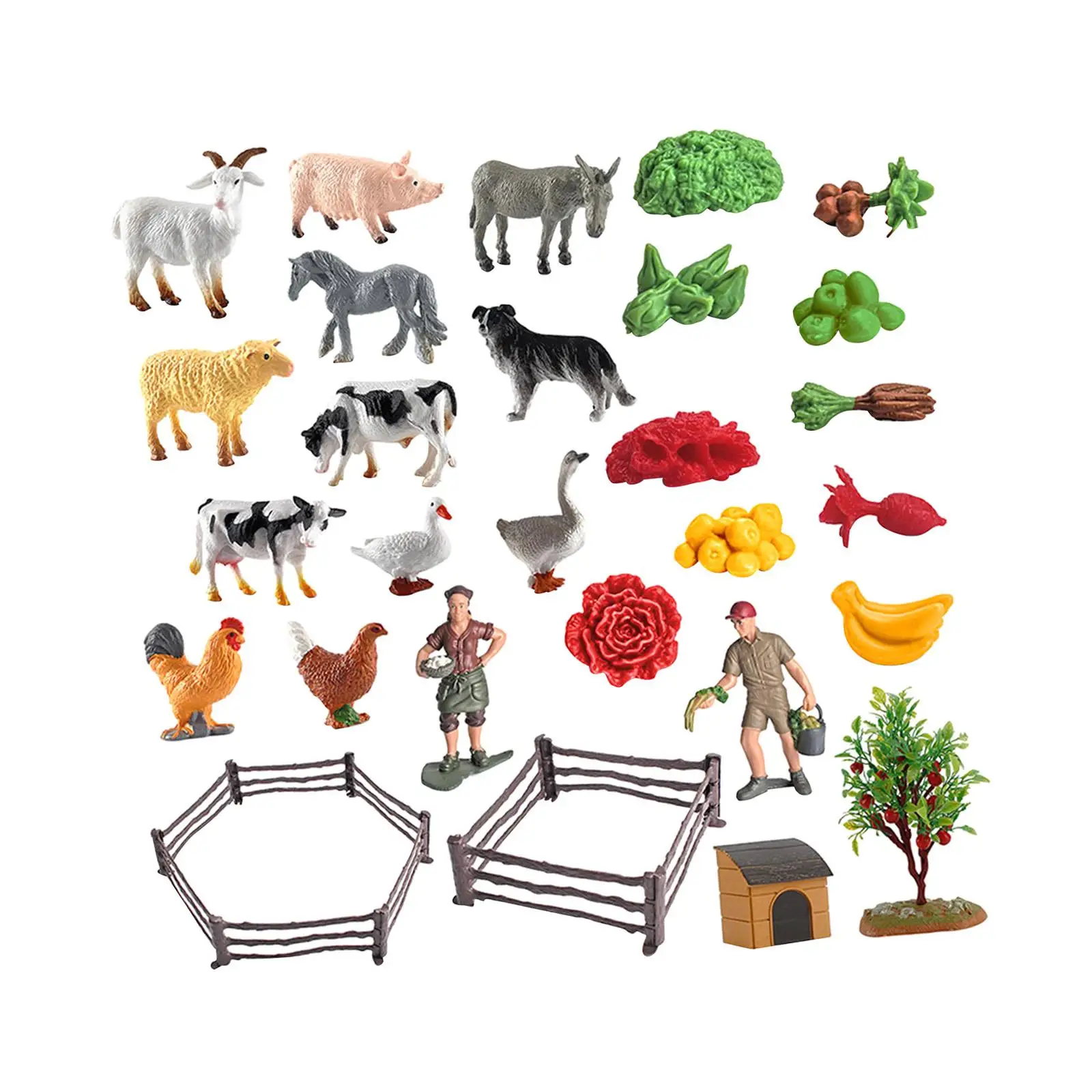 36Pcs Sand Table Farm Scene Decorative Display Supplies Breeder Figure Vegetables Decoration Toy DIY Statue for Micro Landscape