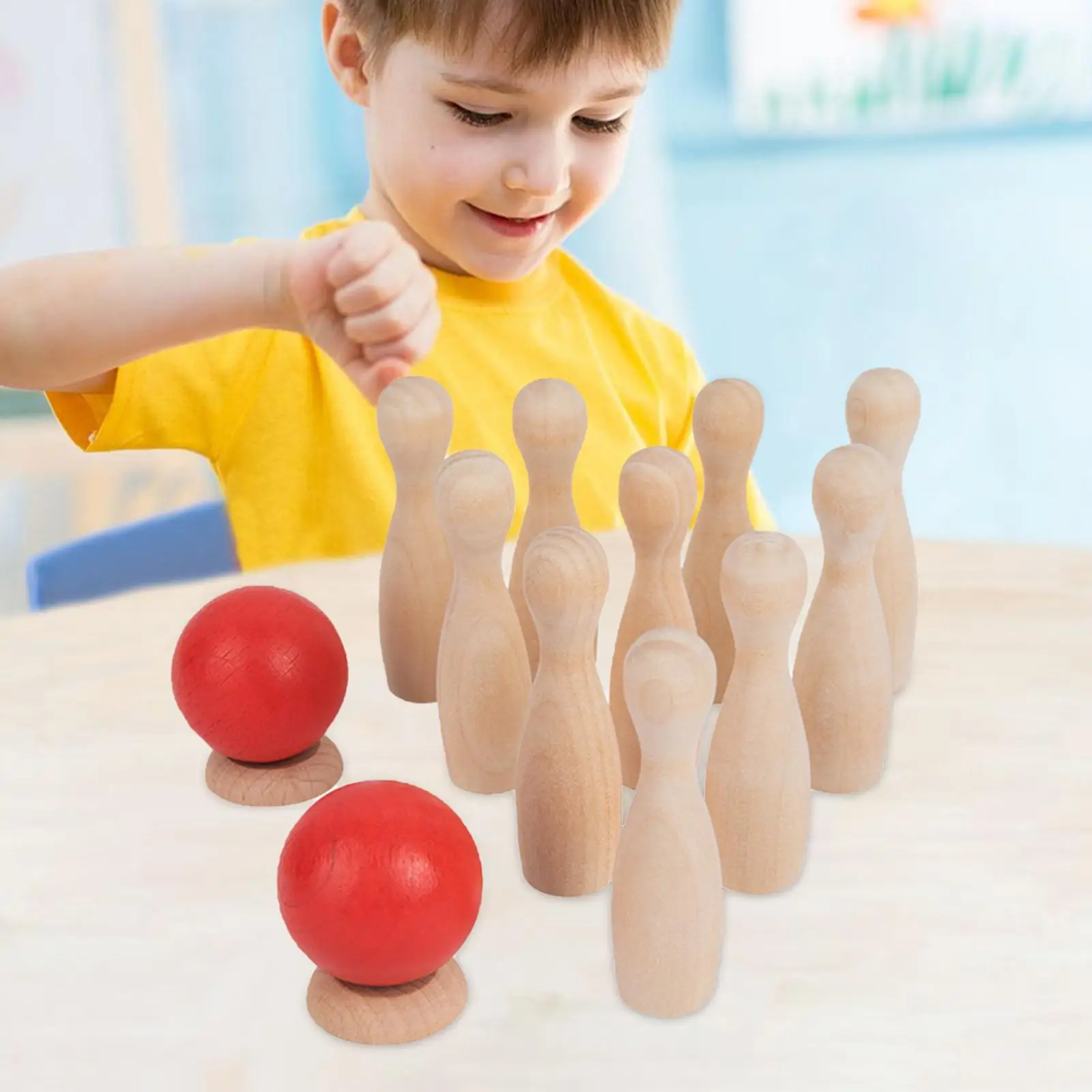 Wood Kids Bowling Toy Interactive Toys Family Game Prop Educational Play Toy for 3 Year Old and Up Kids Lawn Sport Birthday Gift