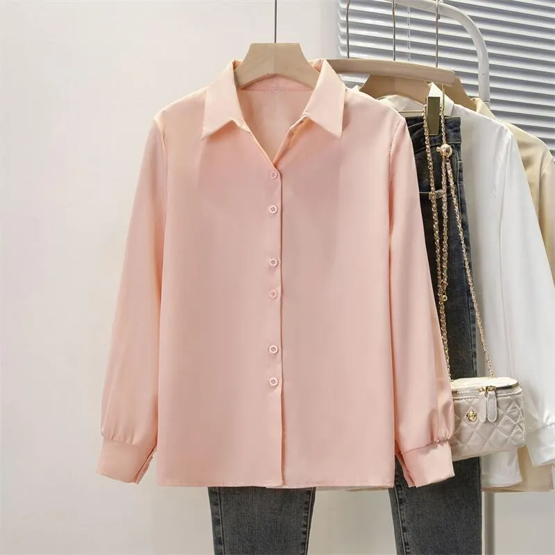 Frühling Herbst Chiffon hemd Frauen hemden Mode weibliche Langarm lose feste lässige Bluse Tops Büro Dame Hemden S-4XL – Detail 5