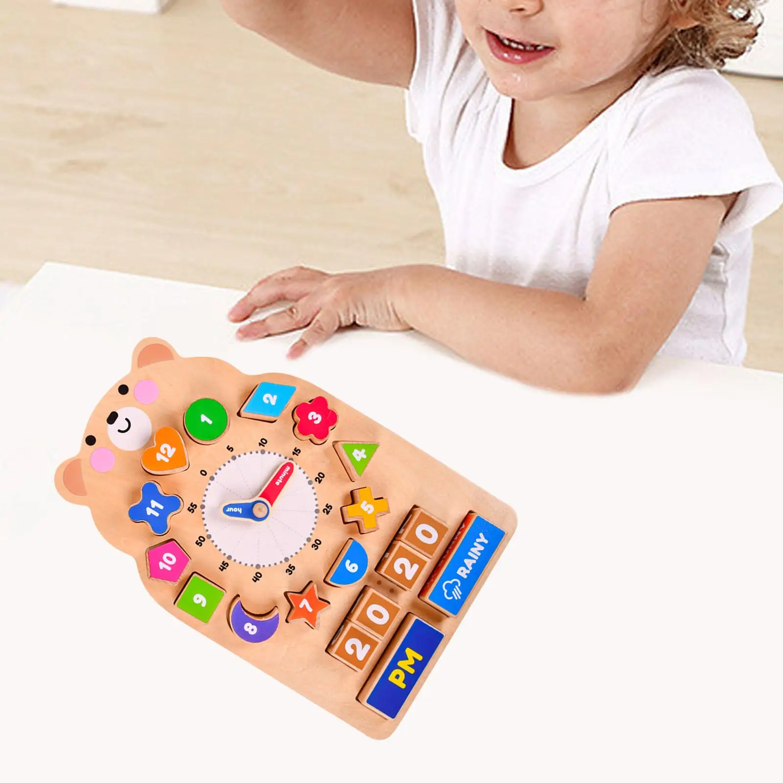 Wooden Time Clock Toy Montessori Puzzle Multifunctional Educational for Baby
