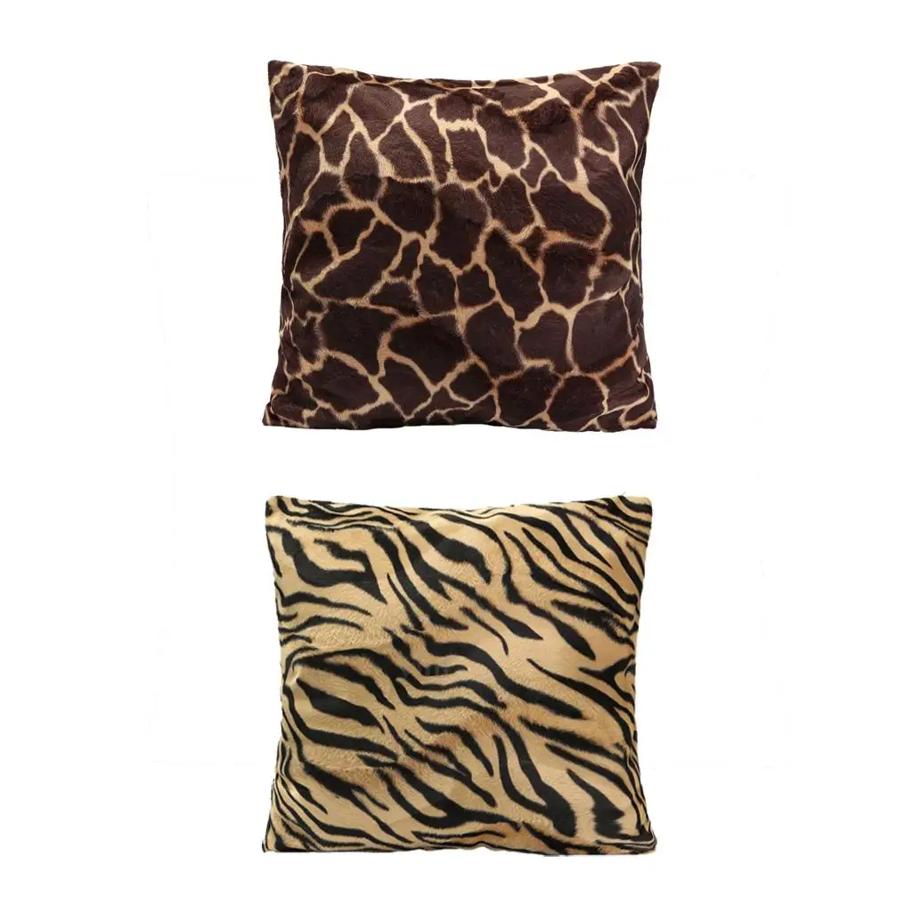 2Pcs 45x45cm Standard Animal Print Pillow Case Leopard Zebra Office Sofa Car Cushion Cover for Home Office Car Decor