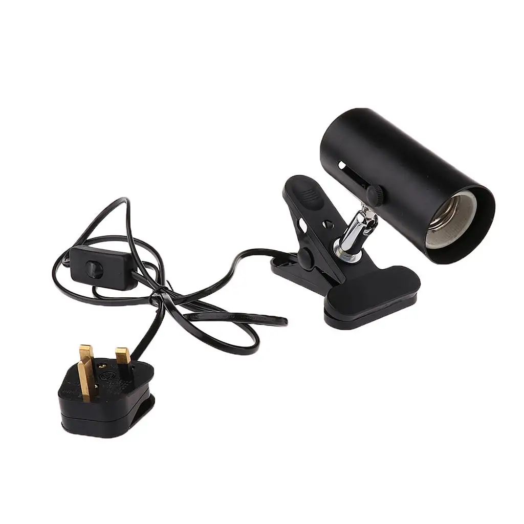 E27 Base Reptile Light Bulb Holder Ceramic Heat Basking Light B A Infrared Bulb Lamp Holder with Clip Clamp, UK Plug