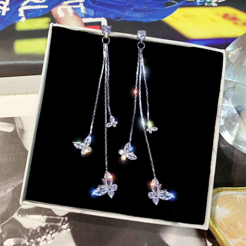 Long Crystal Tassel Butterfly Dangle Earrings 10