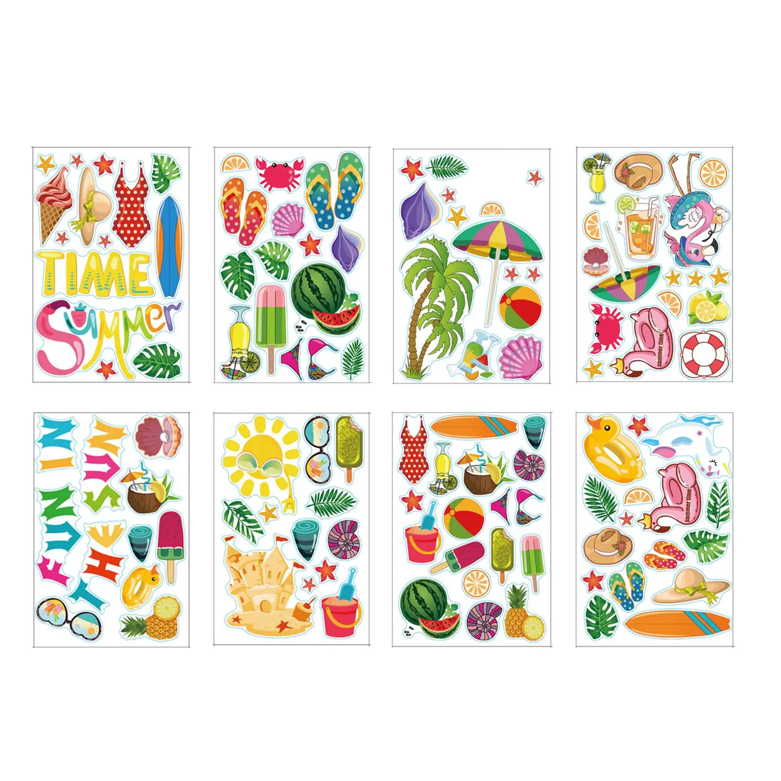 Summer Stickers Fruit Ice Cream Swimming Ring Removable Window Clings for Hawaii Festival Summer Water Bottle Glass Door Home