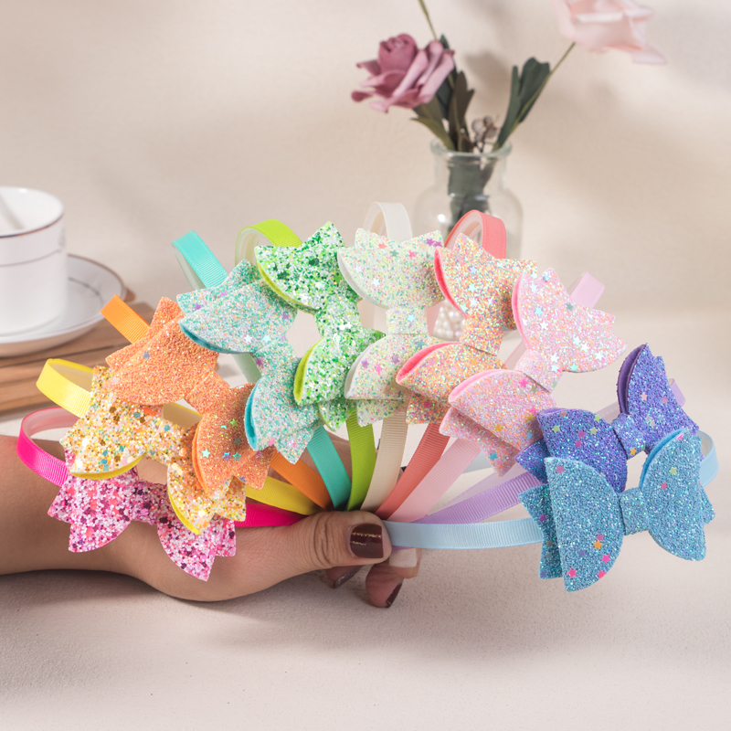 5 stücke 3 zoll Glitter Haar Bögen Stirnbänder Kunststoff Zähne Haarbänder Mode Kinder Kinder Stirnband Mädchen Kinder Haar Zubehör – Detail 5