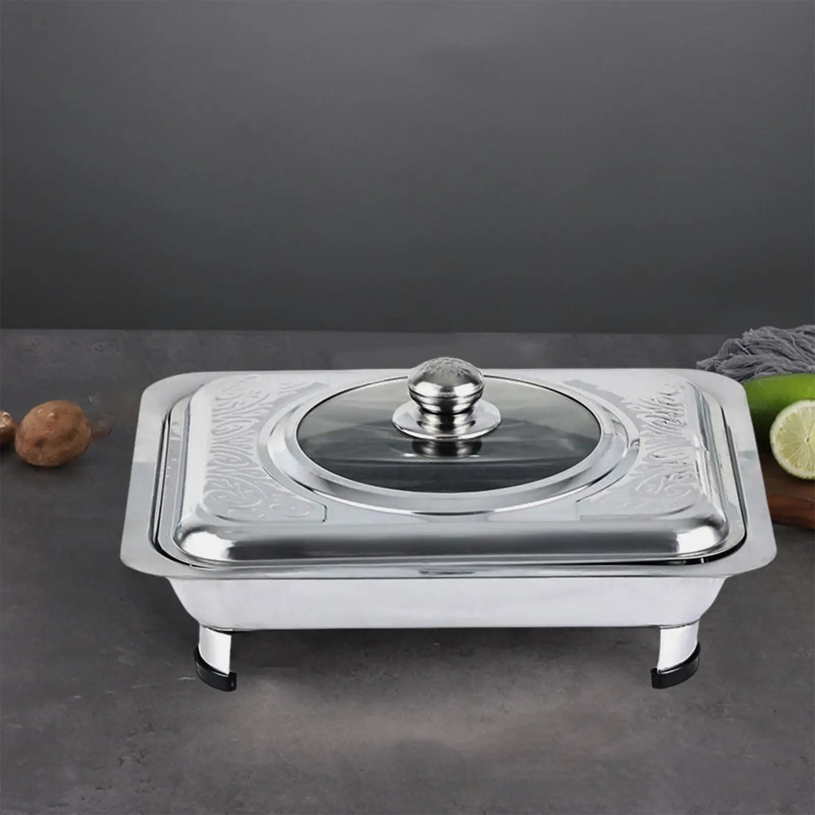 Stainless Steel Rectangular Basin with Lids Silver Plate Warming Tray Chafing Dish for Catering Dinners Parties