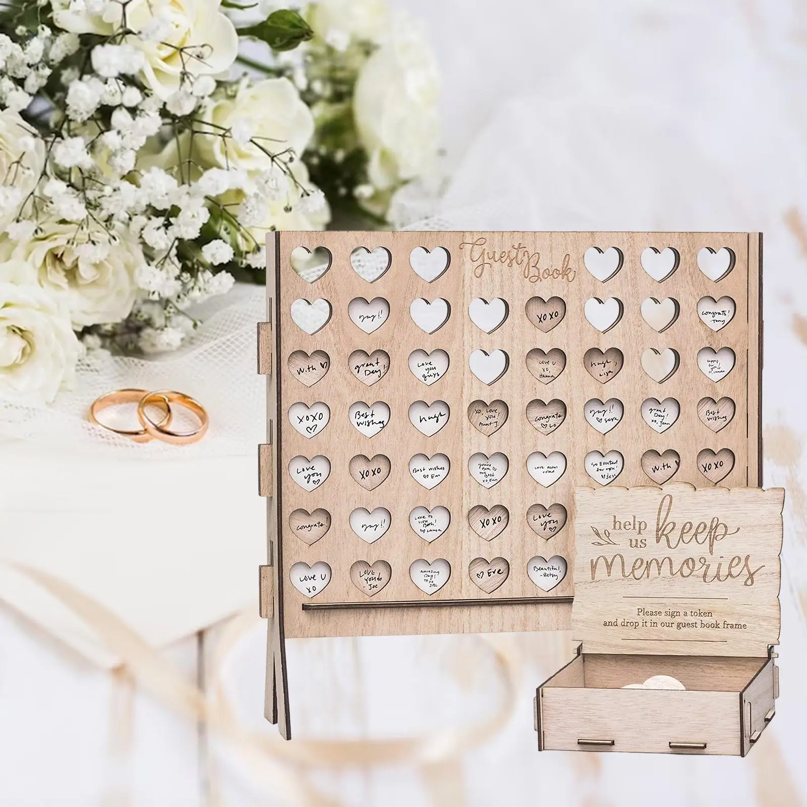Rustic Wedding Reception Guest Book Decorative with Wooden Hearts Drop Box for Events Centerpiece Wedding Gift Reception Holiday