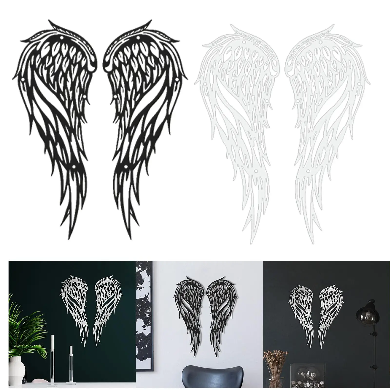 Rustic Pair of Angel Wing Crafts Retro Style Decorative Engraved Metal Wall Art Sculpture for Statue Indoor Outdoor Living Room