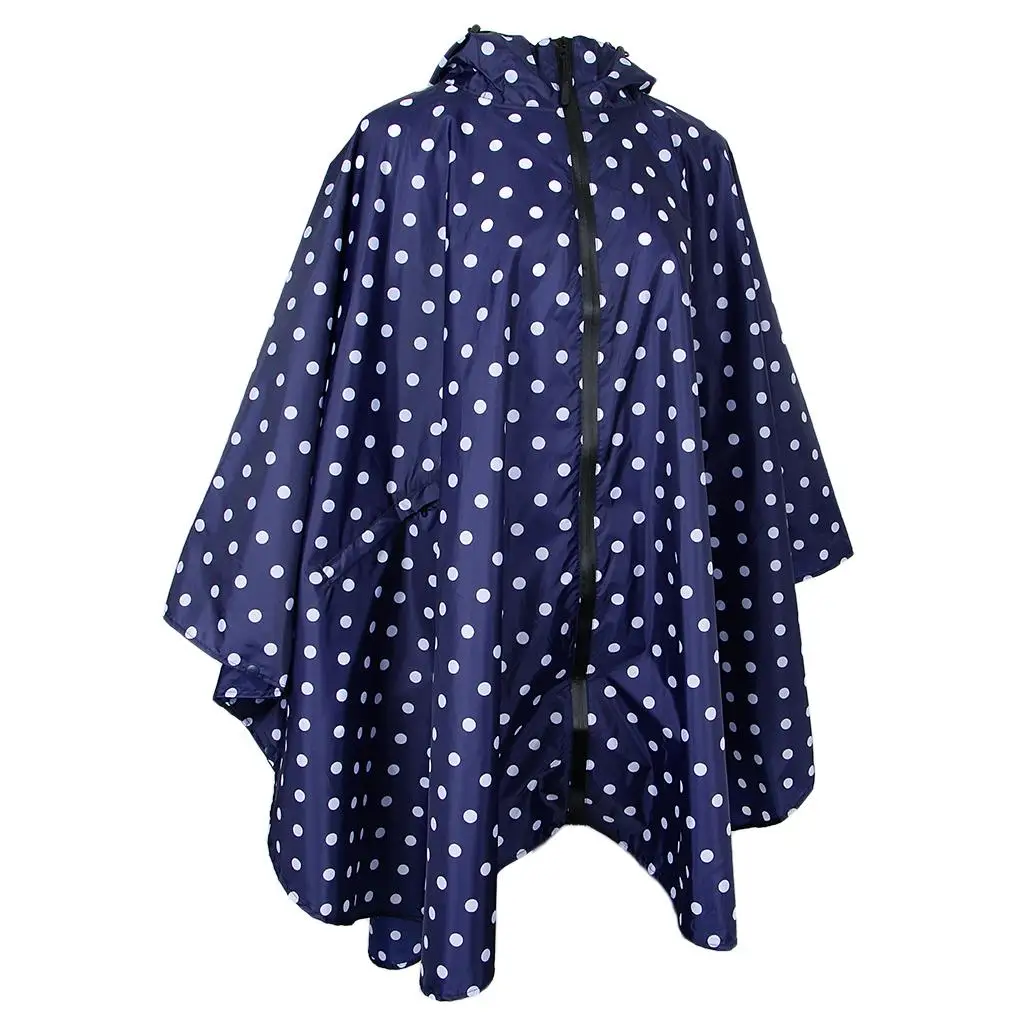 Lady Waterproof Lightweight Packable Batwing-Sleeved Poncho - Blue